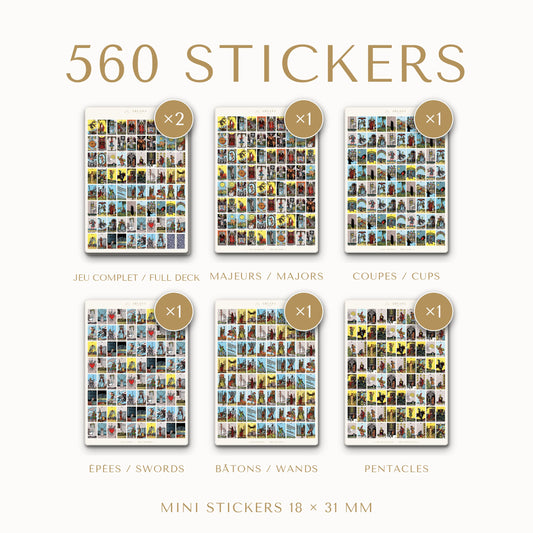 Pack 560 Stickers Tarot Rider-Waite – 7 planches