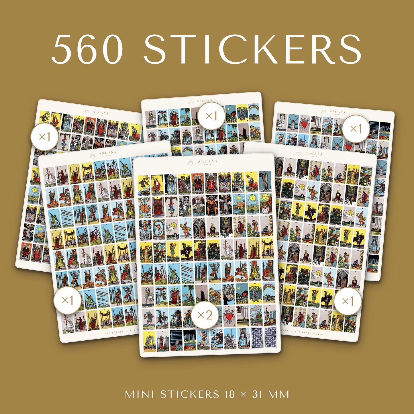 Pack 560 Stickers Tarot Rider-Waite – 7 planches