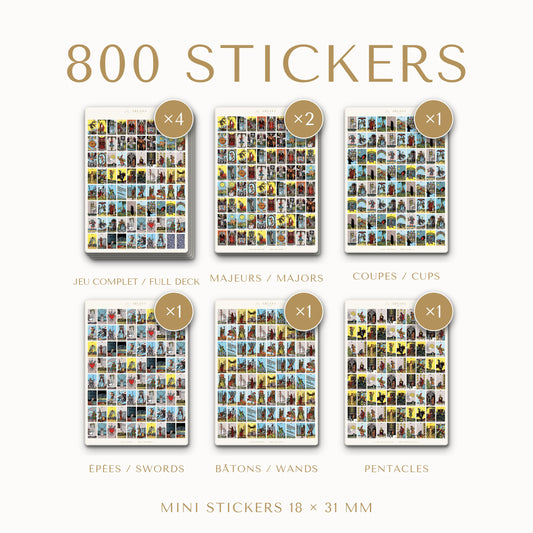 Pack 800 Stickers Tarot Rider-Waite – 10 planches